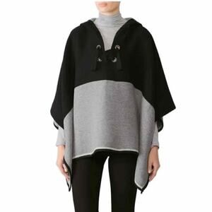 BA&SH Cape Colorblock Poncho Black Grey Lace Up Wool
Blend One Size Hooded